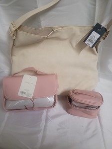 Universal Thread Off-White Bucket Tote Purse and BrightRoom Travel toiletry bags