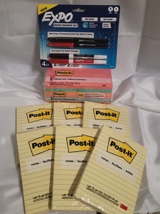 Lot of assorted size Post-It Notes and pack of Dry Erase markers