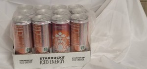 12pk Starbucks Iced Energy ZERO SUGAR 12oz can Tropical Peach (recently past best date)