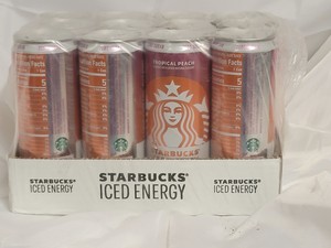 12pk Starbucks Iced Energy ZERO SUGAR 12oz can Tropical Peach (recently past best date)