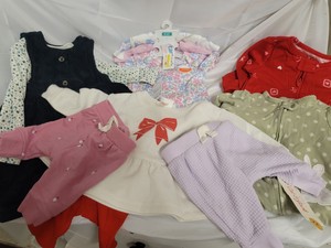 Collection of NEW baby GIRL outfits, onsies, pants and sleepers ranging from size Newborn to 9 months