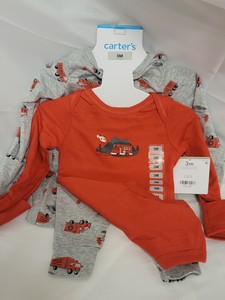 NEW baby BOY 3pc Fire truck long sleeve onsie and pajama pant set size 3 months