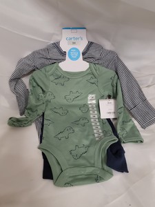 NEW baby BOY 3pc Dinosaur and Stripes long sleeve onsie and pajama pant set size 3 months