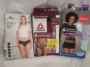 Womens new Crane, Hanes and Reebok assorted style S4-6 hipster and boyshort underwear