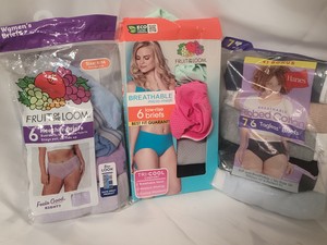 Variety of Womens new 6M Hanes and Fruit of the Loom brief underwear open packages
