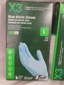 (3) 100ct Box Blue Nitrile Gloves Size Large