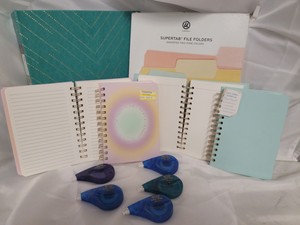 File Folders, lined journals, dot grid journals and white out