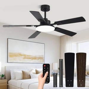 Conciseer 52 Inch Ceiling Fans with Lights and Remote for Bedroom Living Room Kitchen Office, IndoorOutdoor Use, 6CCT Dimmable, 5 Blades, 6 Speed Reversible Quiet DC Motor, BlackWood Grain