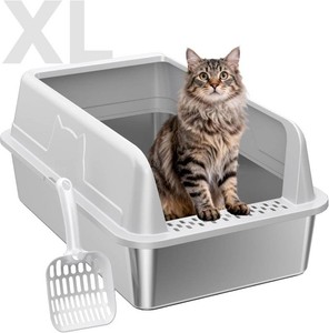 High-Sided Stainless Steel XL Cat Litter Box for Cats
