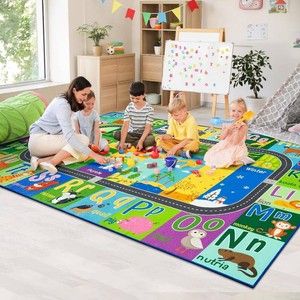 HOMORE Kids Educational Rug,7x10 Green Kids Area Rug for Classroom Playroom