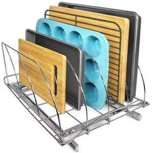 LYNK PROFESSIONAL  Slide Out Cutting Board, Cookie Sheet, and Baking Pan Organizer - Lifetime Limited Warranty - Pull Out Kitchen Cabinet Organizer - 14 inch wide x 21 inch deep -Extra-Large Chrome