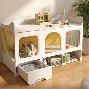 Rabbit Cage with Storage Space, Transparent Door & Waste Collection Tray   Sturdy, Spacious, & Easy-to-Clean   Ideal for Rabbits, Guinea Pigs, and Small Pets