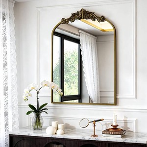 Dewfig Vintage Arched Wall Mirror, 30x22 Bronze Antique Bathroom Mirror