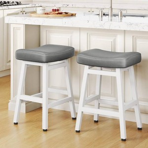 $120 Raynesys 24 Inche Bonded Leather Counter Height Bar Stools Set of 2 Curved