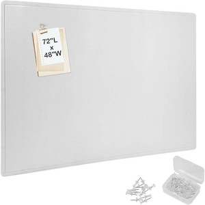 Extra Large Bulletin Board, 72 x 48 Inches Decorative Felt Pin Board Foldable Photo Board Self-Adhesive Vision Board with 50 Pushpins for Office, Home, School, Cork Board Alternative for Wall (White)