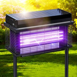 Solar Bug Zapper Outdoor, Purple UV Mosquito Zapper with Smart Rain Off Rechargeable Mosquito Killer Lamp, Wireless Solar Powered Fly Trap for Yard Patio RV (Black)