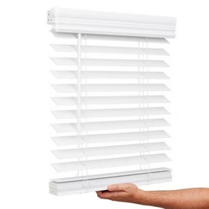 Lotus & Windoware Cordless 2 x 58 12 W x 60 L Faux Wood Room Darkening Horizontal Blind, Bright White, Embossed