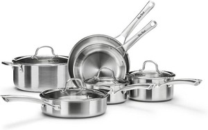 $150 Stainless Steel Cookware Set,Tir-Ply Pots and Pans Set,10 Pcs Stainless Steel Induction Kitchen Cookware Sets,PFOA Free, Frying Pans, Butter warmer,Saute Pan & Stock Pot,Compatible with All Cooktops