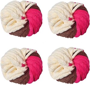 4pcs Bulky Super Chunky Chenille Yarn Arm Knitting Blanket Yarn Jumbo Chenille Yarn DIY Mat Hat Scarf Yarn Per Skein 250g-8oz (Honey Coffee)
