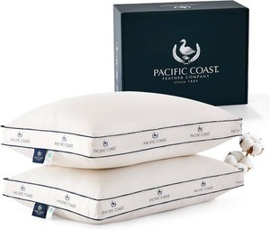 Pacific Coast Goose Feather and Down Pillows, with 100% Organic Cotton Fabric, Standard Size Set of 2, Gusseted Design for Sleeping, Hotel Collection, Firm Pillows for Side and Back Sleepers