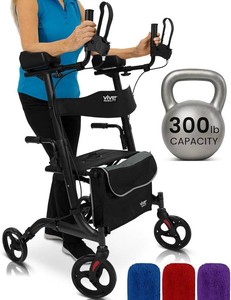 $180 Vive Mobility Upright Walker with Seat - Stand Up Rollator, Arm Rests
