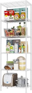 HOMEFORT 6-Shelving Unit, Adjustable Wire Shelving, Metal Wire Shelf Rack Organizer for Kitchen, Pantry, Closet, Bathroom, Laundry, White, 21 W x 11 D x 69 H
