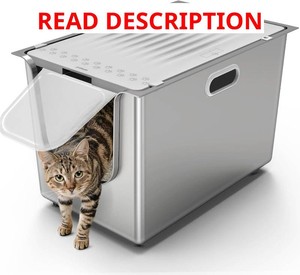 $170 Stainless Steel Litter Box with Lid, Cat Litter Box with Door 14.5 High Sides, XL Metal Kitty Litter Pan, Pet Toilet with Wheels for Easy Mobility, Anti-Leakage, Non-Sticky, Easy Clean