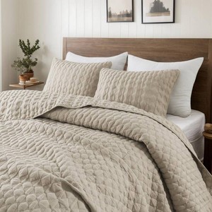 Beige Quilt Queen Size Bedding Sets with 2 Pillow Shams, Lightweight Soft Bedspread Coverlet, Quilted Blanket Thin Comforter Bed Cover, All Season Summer Spring, Tan Cream, 3 Pieces, 90x90 inches