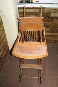 Antique Oak Stroller Chair with Tray