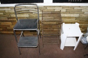 MCM Cosco Step Stool, Record Shelf & Cottage Side Table