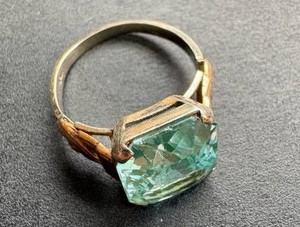 14K Gold & Aquamarine Glass Ring