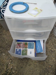 Plastic 3-drawer organizer with misc content