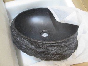 Artistic Style 17.72 in. Irregular Oval Vessel Basin Sink in Dark Gray Resin with Stone Pattern