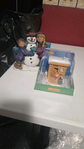 Lemax Sauna Figurine and Snowman Figurine