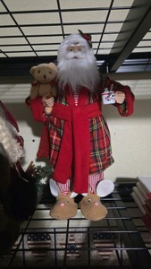 Santa Figurine with Teddy Bear and Hot Cocoa