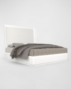 Casa Ispirata Upholstered California-King Bed in Lino Bianco - MSRP $5,010
