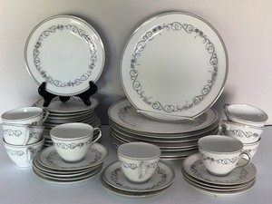 Franconia Krautheim Barcarol China Dinnerware Set Silver Scroll Service for 8