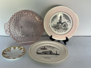 Lot of Assorted Vintage Decorative Plates & Pink Depression Glass Serving Dish
