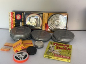 Vintage 8mm Movie Film Accessory Lot Reels Cans Splicer Kodak Boxes