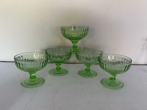 Set of 5 Vintage Green Uranium Depression Glass Sherbet Dessert Cups