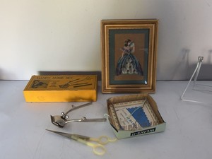 Vintage Mixed Lot Wave-It Loom Handy Home Hair Cutter Framed Needlepoint