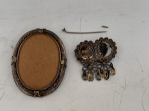 Antique Victorian Hair Brooch & Norwegian Dangle Brooch- Both not complete Both Sterling Silver