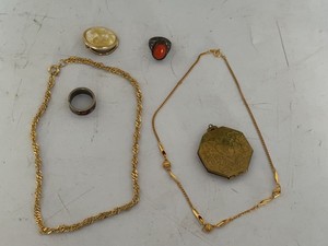 Vintage Costume Jewelry Lot Locket Necklace Chains Brooch Rings