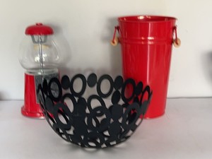 Carousel Gumball Machine Decor Lot Red Metal Vase Black Bowl