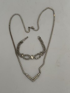 Vintage Rhinestone Necklace & Bracelet Silver Tone Costume Jewelry