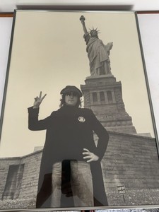 Framed John Lennon Statue of Liberty Black & White Photo Print 23x16