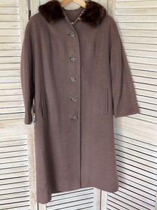 ParaMont Original Long Wool Coat Mink Collar Ladies Size 12 Brown
