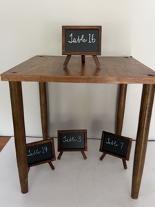 MCM Wood Side Table With Mini Chalkboard Easel Signs