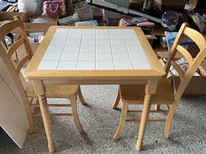 Wood Tile Top Dinette Table With Matching Ladder Back Chairs Set