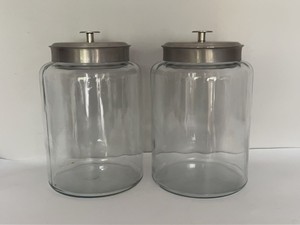 Pair of Extra Large Glass Apothecary Canisters w Metal Lids 14x9